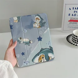 Adorable Cat Shark - Themed Tablet Case with Sleep/Wake Function for iPadPro2024 - 11inch (WN375)