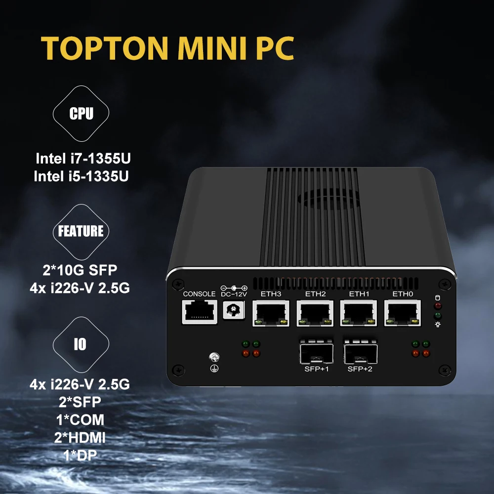 

Брандмауэр 13-го поколения, мини-ПК Intel i7 1355U i5 1335U 2*10G SFP + оптическая лампа, 4x Φ 2,5G, мягкий маршрутизатор 2 * DDR5 2 * SATA 4*4K Proxmox, хост