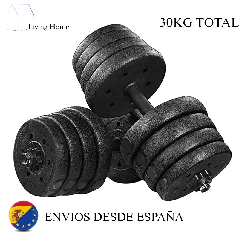 Juego mancuernas cromadas de 30 kg con barra acople GENERICO