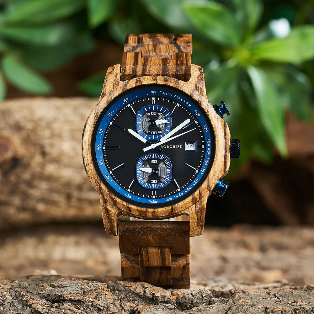 BOBO BIRD Wood Watch for Men,second hand chronograph,Quartz Wristwatch,Engraved Watches,Support OEM Customiezd Dropshipping