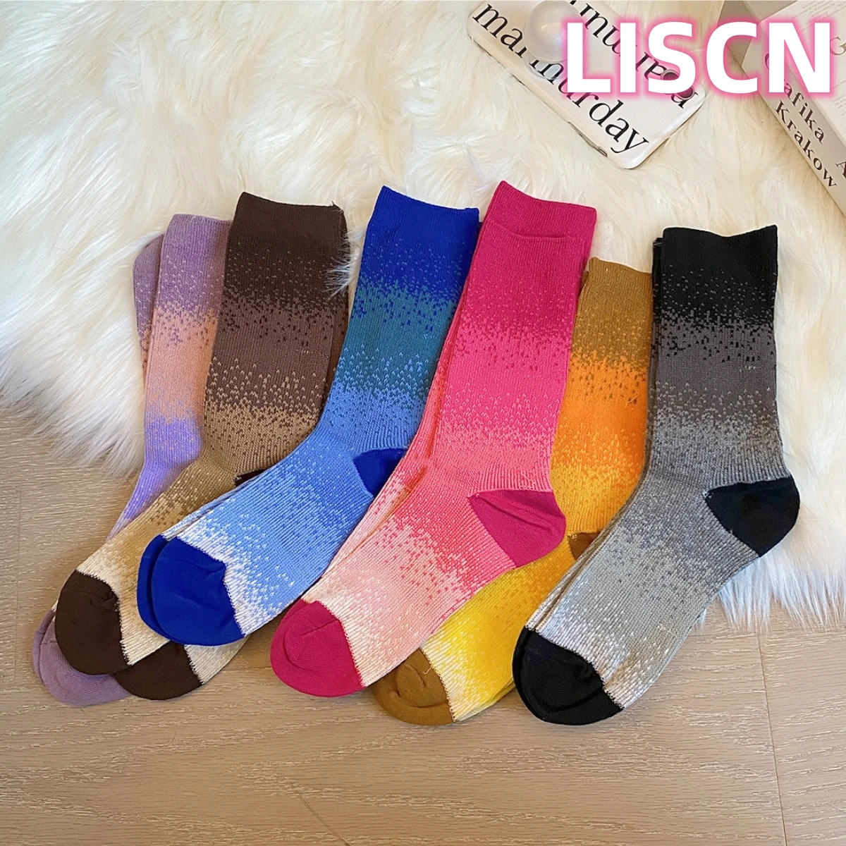 

LISCN 2023 New Y2k Gradient Women Socks Multicolor Middle Tube Stocking For Girls Breathable Soft Crew Sox Street Accessories