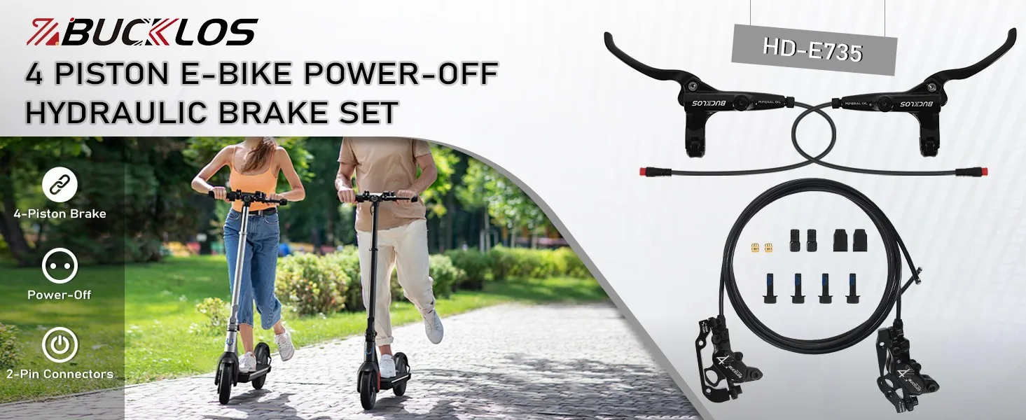 Description Picture 2 of itemBUCKLOS 4 Piston Electric Bike Hydraulic Brakes Power Off Front Rear E-Bike Brake Set Scooter Bicycle Oil Disc Brake MTB Parts