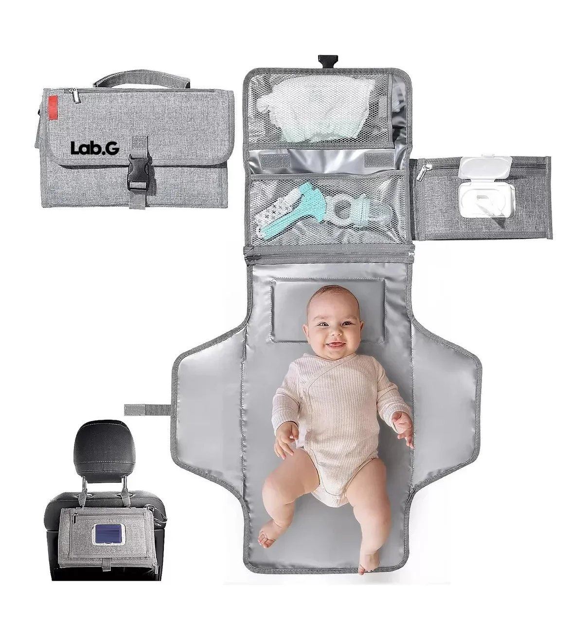Cambiador De Bebé Impermeable Portátil Lab.G Artículos Para Bebes Gris