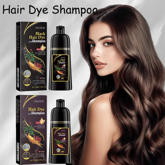Eelhoe 100 ml Haarfärbe-Shampoo, 3-in-1, schwarzbraun, pflanzlich, sofortige Färbung, grau-weiße Haarabdeckung, nährendes Pflege-Haarfärbe-Shampoo