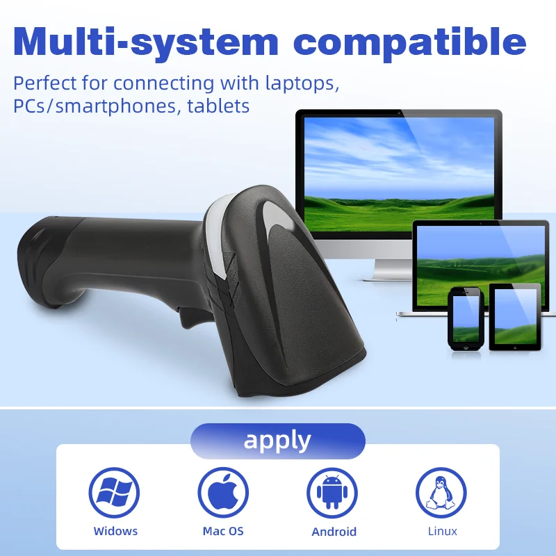 Wired Wireless 2.4G 2D Bluetooth Barcode Scanner QR Code Reader For PC iPhone Android barcode scanner