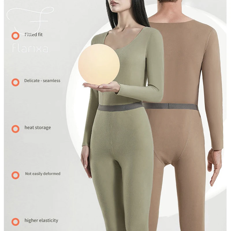 Flarixa Seamless Couple Thermal Underwear Set Women Clothing Winter Thermal Man Thermo Lingerie Warm Suit Tights Long Johns