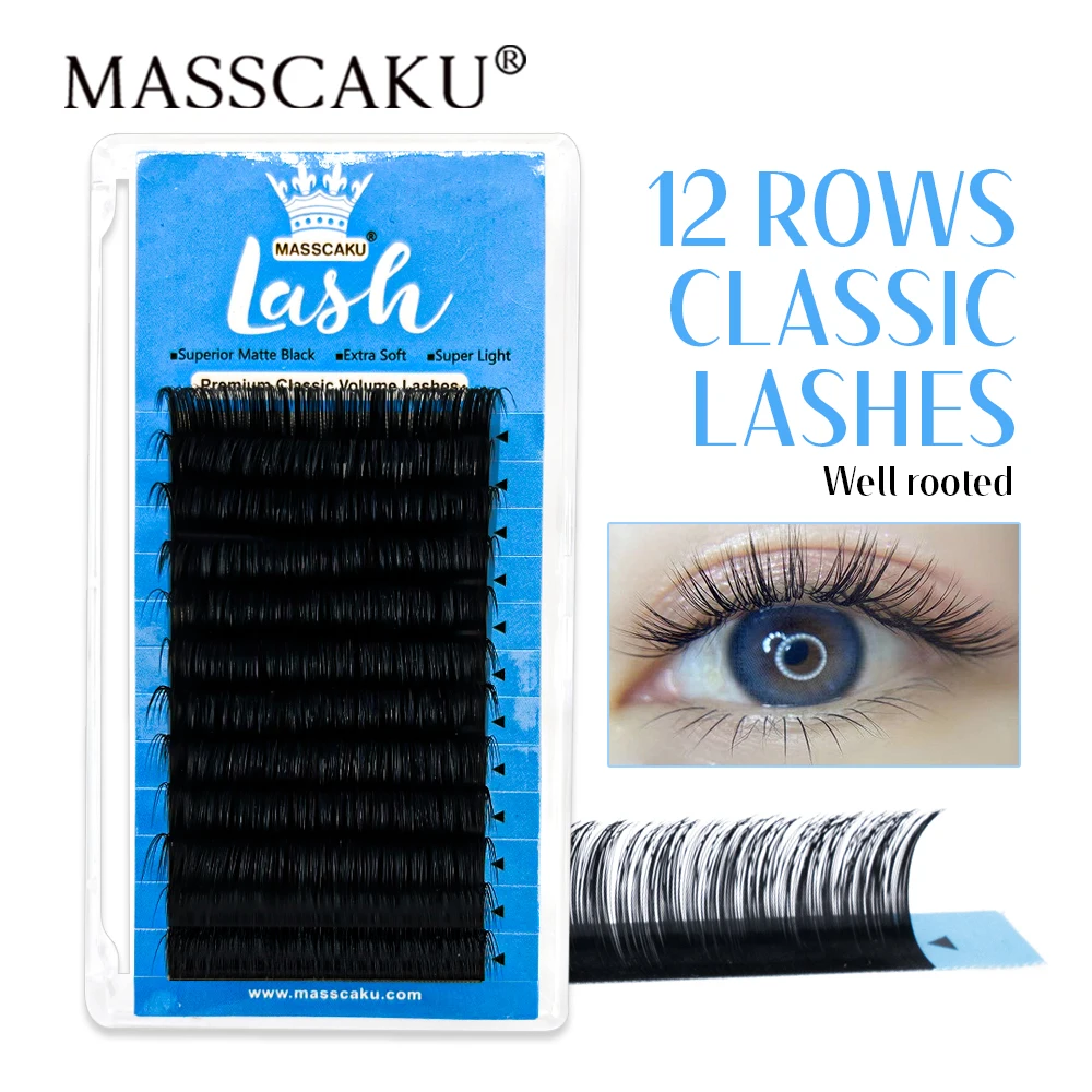 

MASSCAKU J B C D Curl False Individual Eyelashes Classic Volume Faux Mink Eyelash Extensions Knot Free Natural Lash Trays