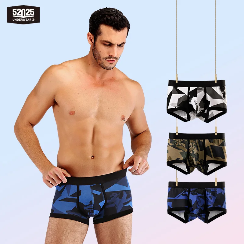 

52025 Men Camouflage Boxers 3-Pack Cotton Modal Trunks Breathable Seamless Sporty Moisture-wicking Anti-microbial Mens Boxers