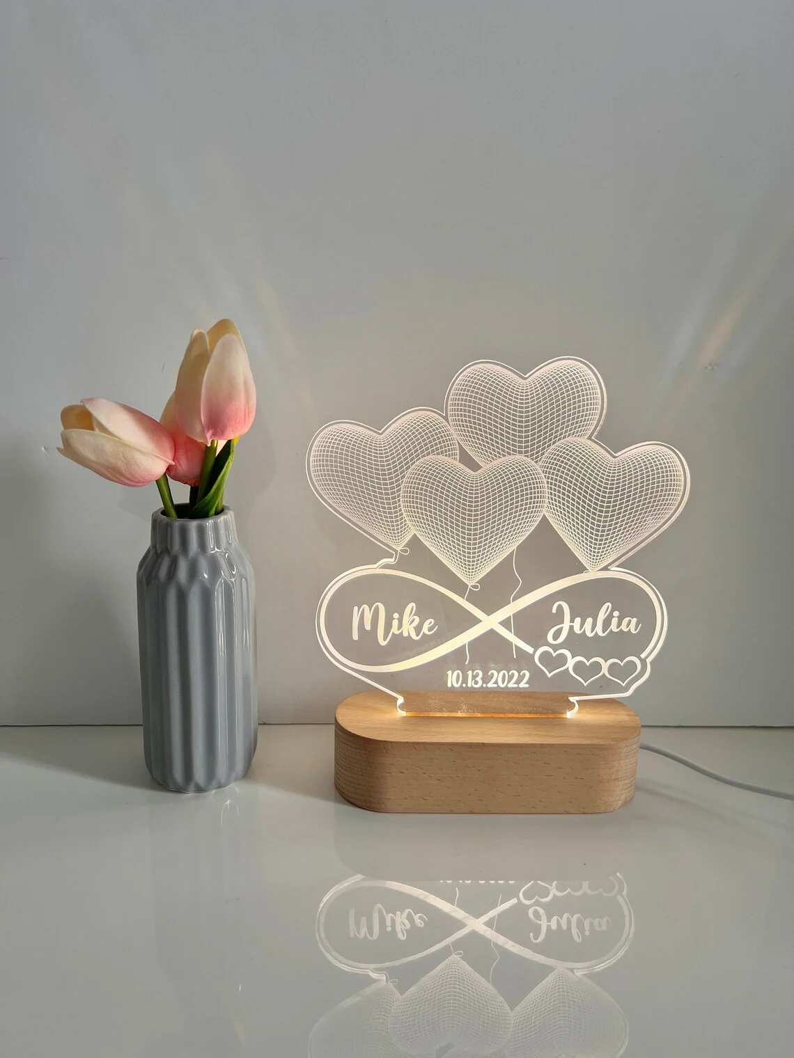 

Personalized 3D Illusion LED Lamp Infinity Heart Valentines Gift Light up Sign Couples gift/ Gift for her Anniversary gift