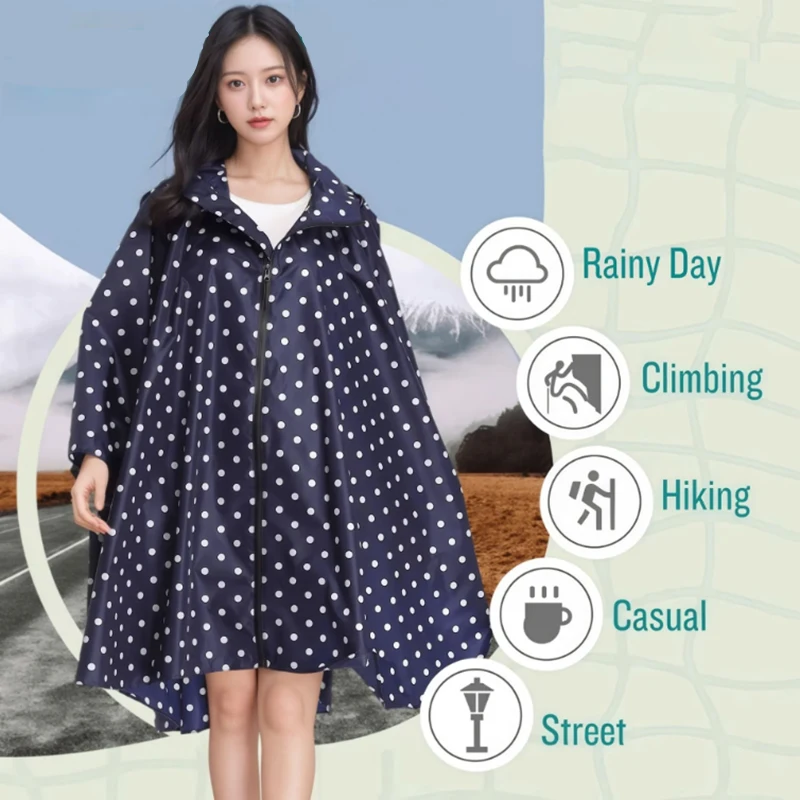 Unisex White Polka Dot Rain Poncho