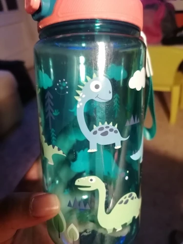 Botella de agua de dinosaurio de 600ml para niños, taza para sorber de agua con pajita de silicona, botellas de agua de plástico a prueba de fugas, taza de agua de verano para niños photo review