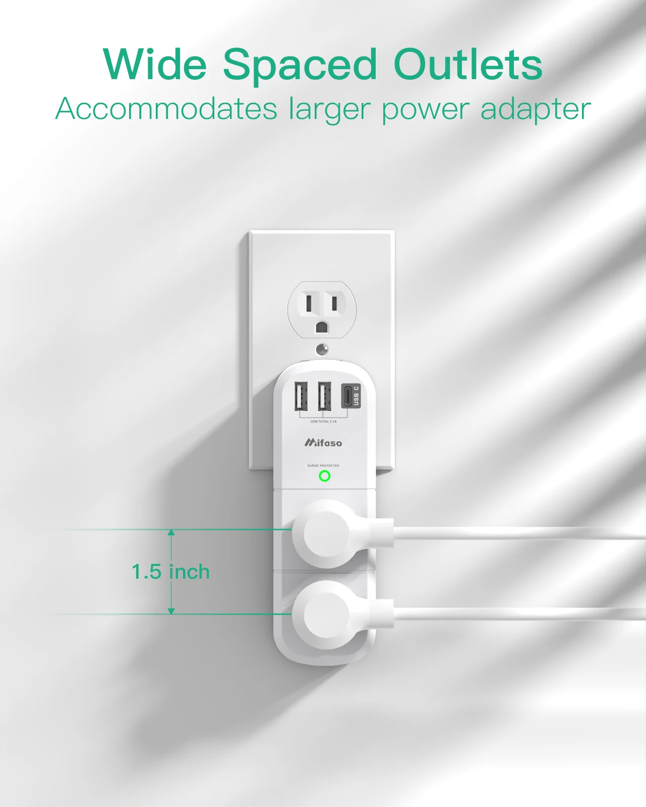 2 Pack USB Outlet Extender Surge Protector-with Rotating Plug, 6 AC Multi Plug and 3 USB Ports (1 C), 1800 Joules