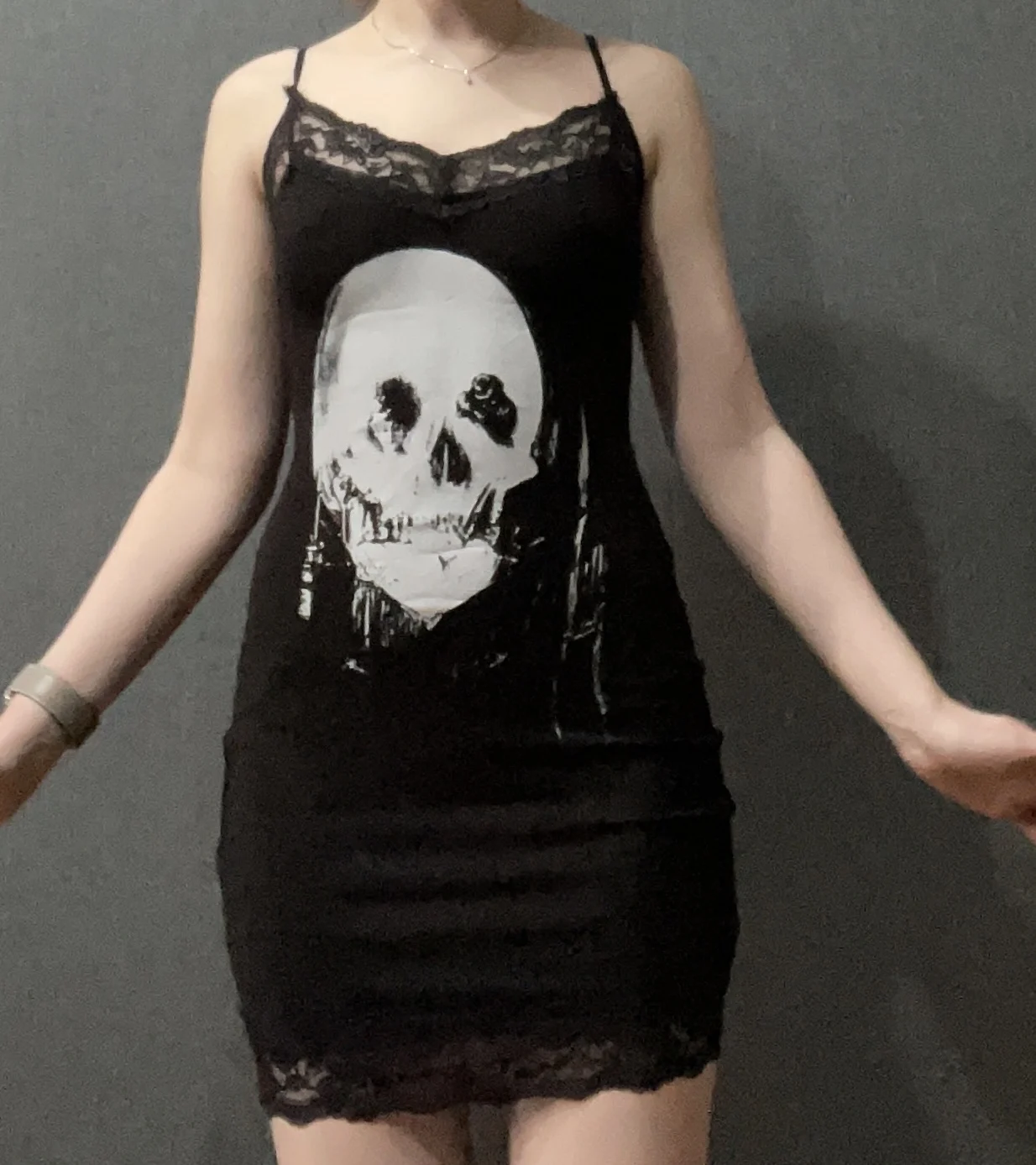 Skull Printed Tight Dress - Gothic Aesthetic photo review