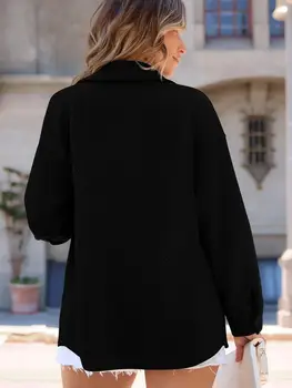 Women's Jacket with Pockets Casual Fall East Season Long Sleeve Flannel Shirt Button Collar Coat 2