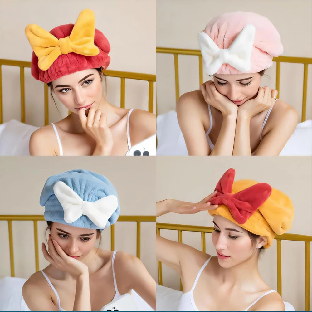 microfiber towel 1PC quick drying hair towel wrap with bow microfiber absorbent hair turban for wet curly long thick