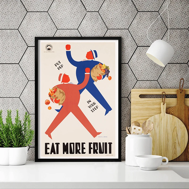 Food Fruit Advertisement Poster Kitchen Decor Mid Century Wall Art Print Fruits Retro Art Canvas Painting Dining Room Decoration