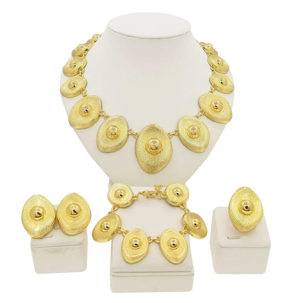 Dubai Gold Plated Jewelry Set Women Necklace Nigeria Luxury Wedding Bijoux Party Fashion Earrings SYHOL