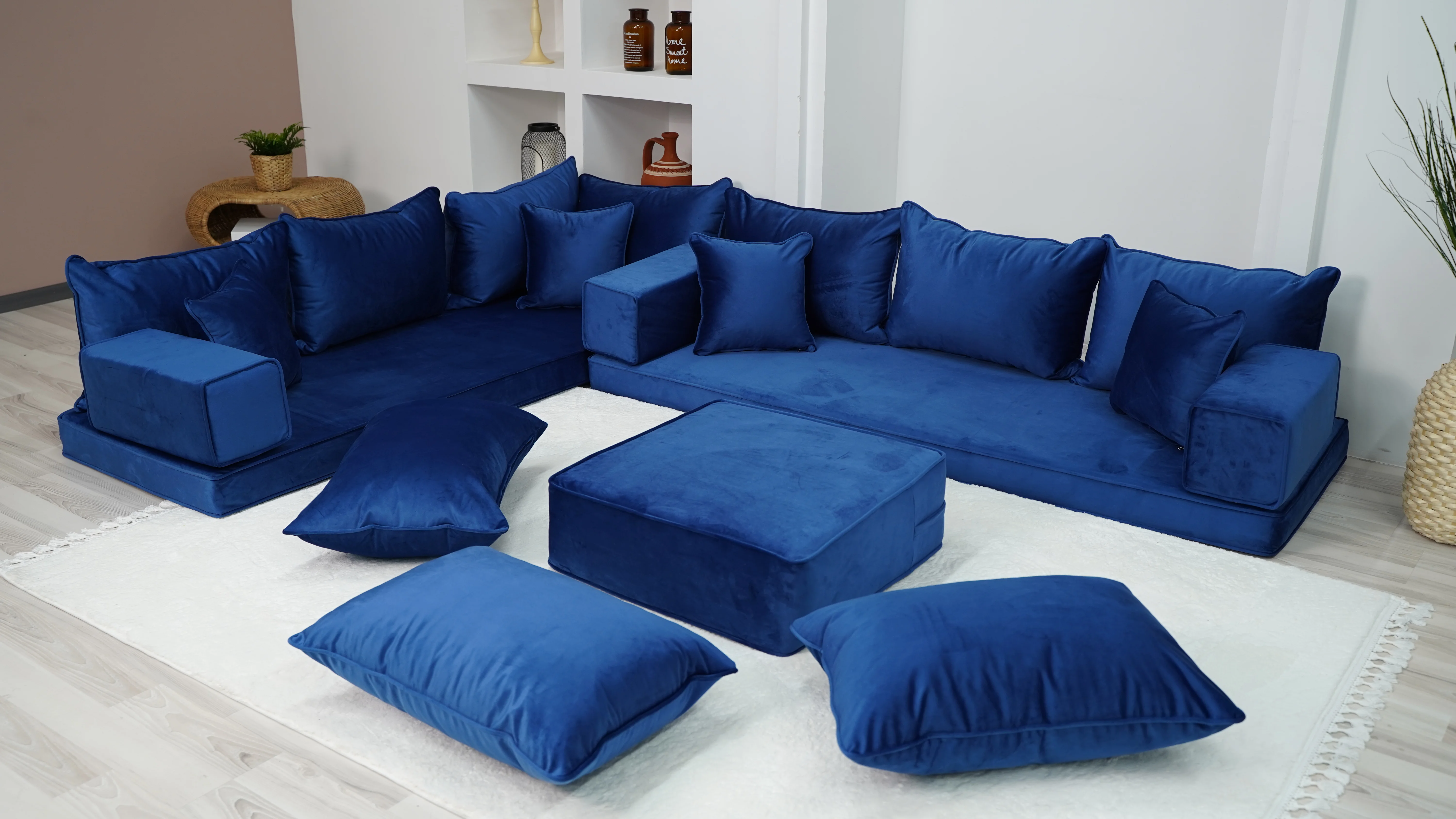 

Velvet Royal Blue Color Floor Seating Sofa, Velvet Floor Couch, Loveseat, Sectional Sofa, Pallet Sofa, Moroccan Home Decor