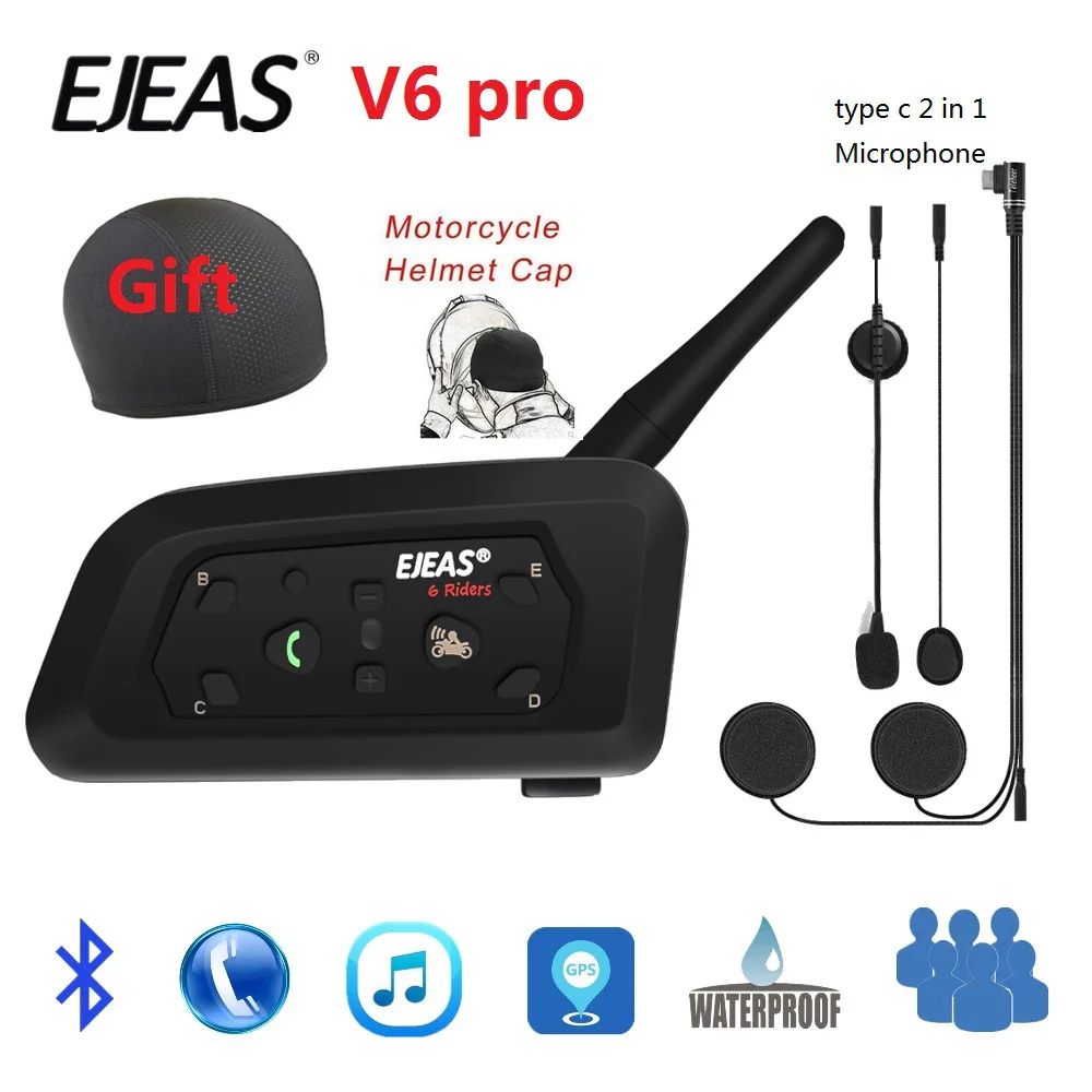 V6 Plus Bluetooth Motorcycle Helmet Interphone Intercom Handsfree FM Big Button 