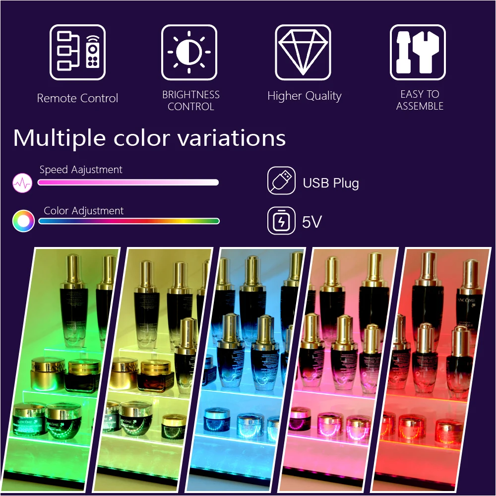 Acrylic Display Rack with LED Lights 3 Tier Nail Polish Perfume Rack and Display Ladder Rack Figures Stand Clear Cupcake Rise