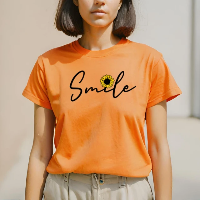 Camiseta Feminina Estampada GuGi Smile Girassol Algodão Até Tamanho Plus Size CF01-009