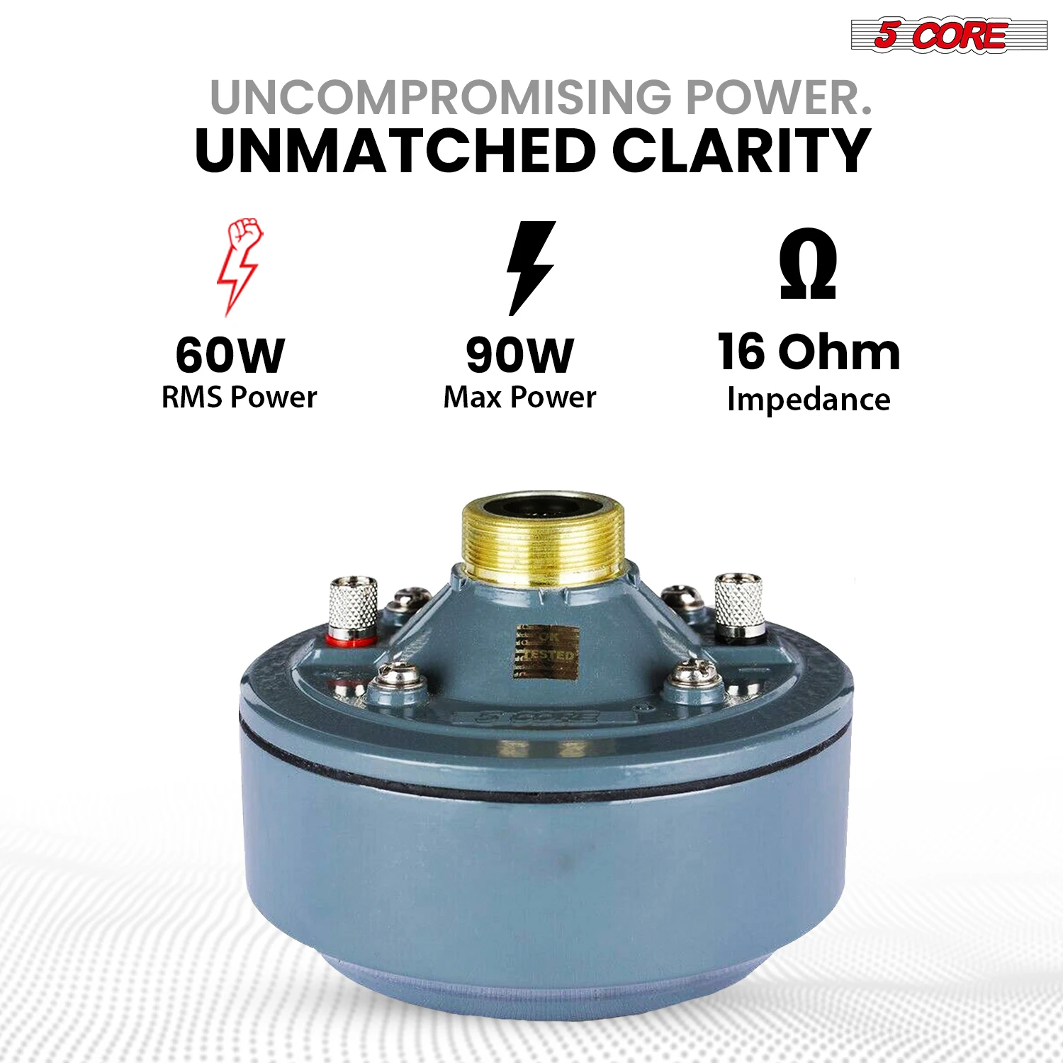 5 Core Compression Driver 2" Horn Tweeter 600W Titanium Diaphragm 16 Ohms 18 TPI All Weather Use 2