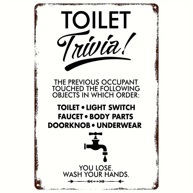 1pc, Funny Bathroom Metal Sign TOILET TRIVIA YOU LOSE Tin Sign Wall Decor for Home Kitchen Bar Pub Man Cafe Room Garage Vintage