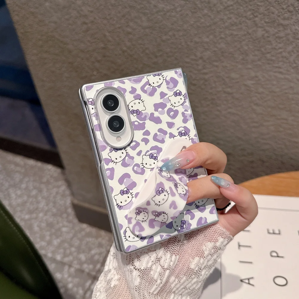 Kawaii Leopard Print HelloKitty Phone Case - Fashionable Cute Girly Foldable Protective Cover