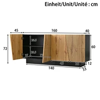 Anajqaqia Armoire de rangement 160 cm, buffet avec grand espace de rangement, design géométrique et étagère réglable 5