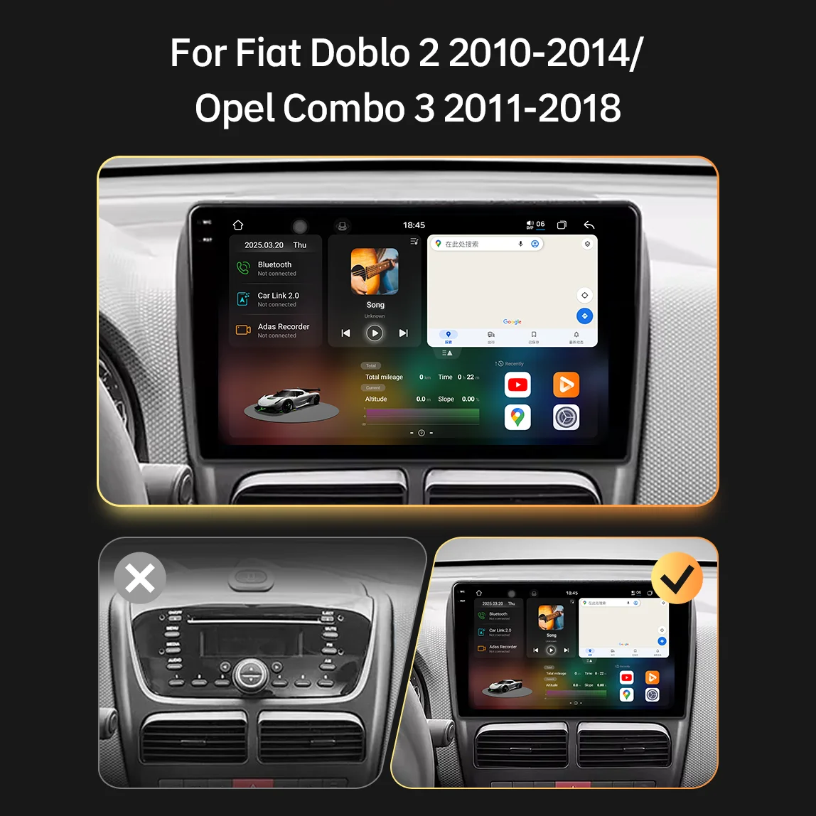 Radio Eunavi Carplay Android para Fiat Doblo 2 2010-2014 Opel Combo 3 2011-2018 con Voz AI 4G Multimedia GPS 2din Autoradio 2