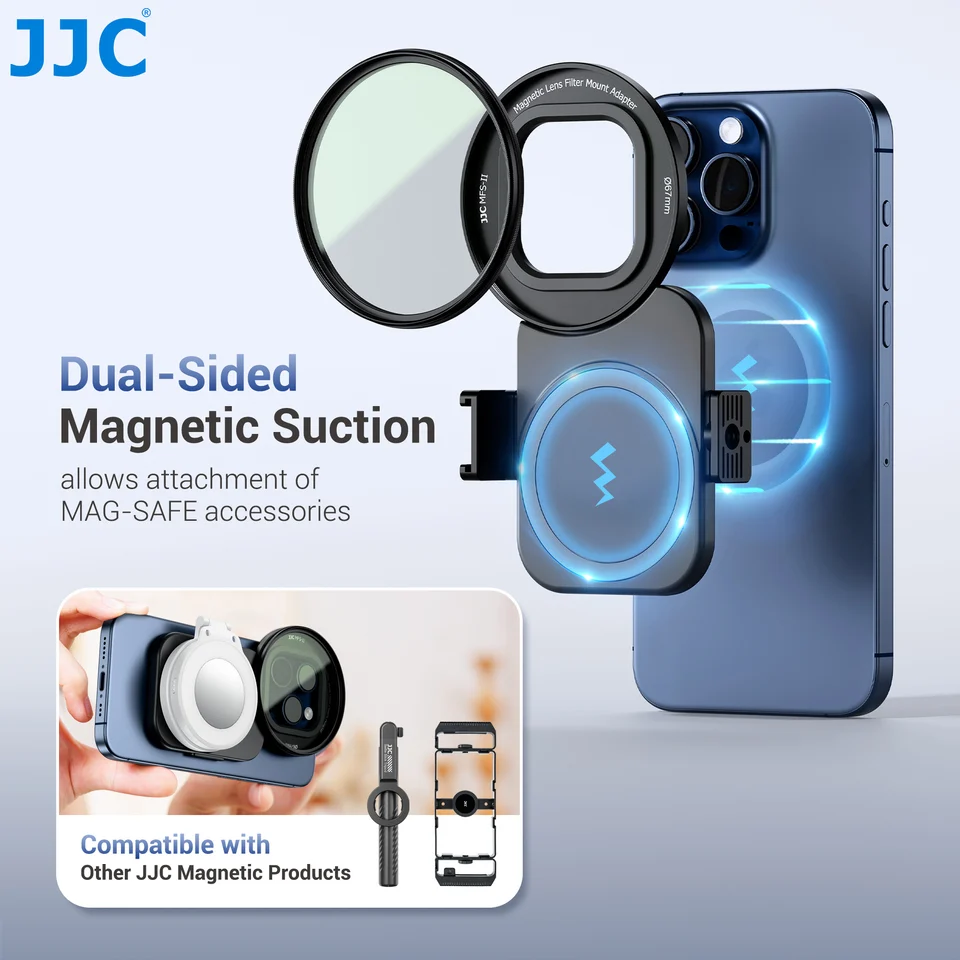 JJC Magnetic Phone Filter Adapter for iPhone 16 Pro 16 Pro Max 15 Pro 15 Pro Max 14 Pro 14 Pro Max - mount 67mm Filter - Support Tripod Mount via Double