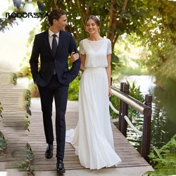 RODDRSYA Boho Chiffon Wedding Dresses Beach Lace Short Sleeve vestidos de novia For Women 2024 Elegant Scoop Detachable Train