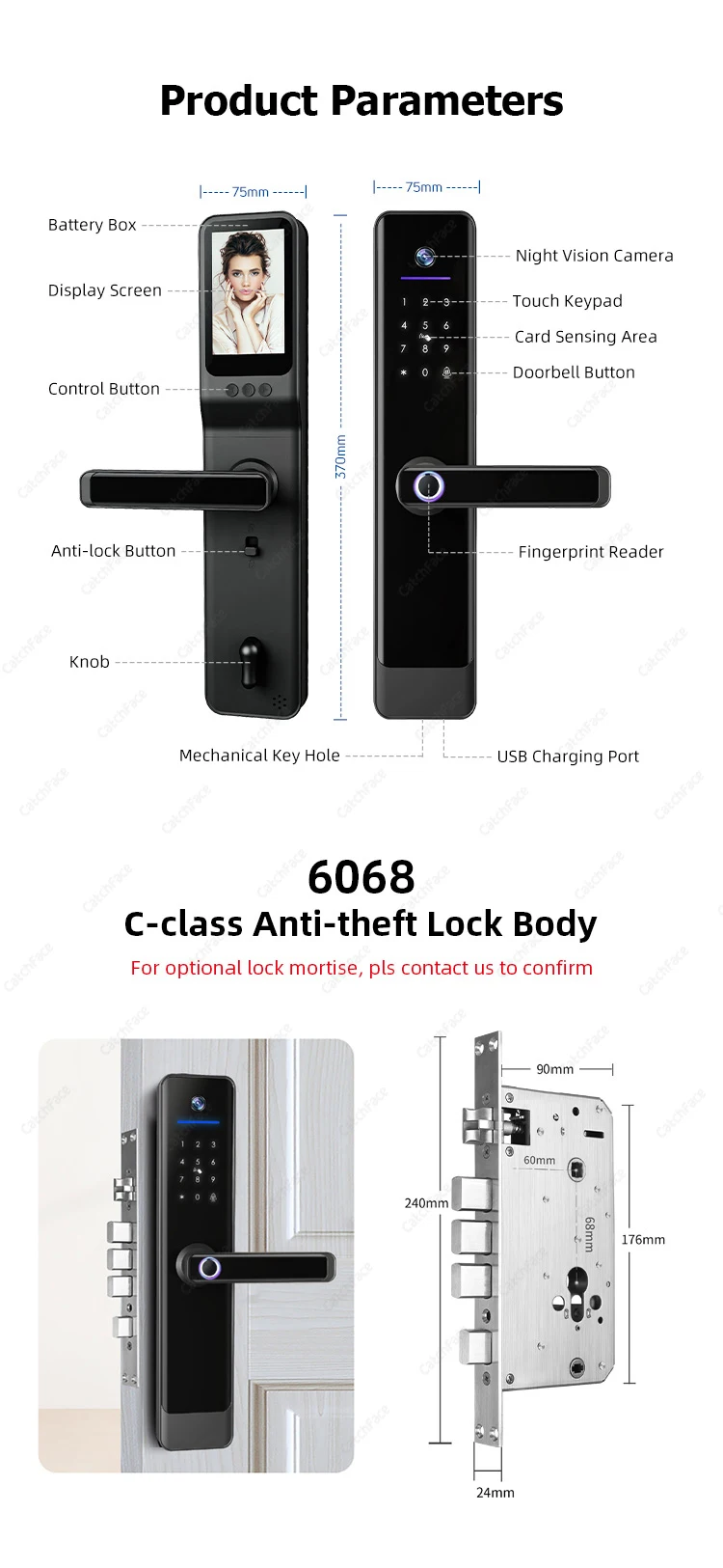 Screen Video Intercom Lock TUYA WIFI Camera Anti-Theft Door Lock Garden Gate Ele