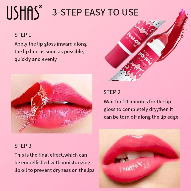 Long-Lasting Non-Stick Lip Stain, Peel-Off Lip Tint, Smudge-Proof and Non-Fading, Hydrating Lip Gloss for Vibrant and Durable 5