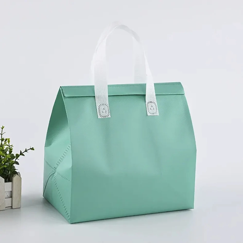 500pcs/Lot Custom Printed Portable Non Woven Fabric Insulation Cooler Bag for Takeaway Lunch Fish Coffee Picnic Travel Promotion 2