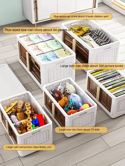 Fully Open Folding Storage Box with Lid Wardrobe Storage Organization Box  Foldable Plastic Clothes Snack Toy