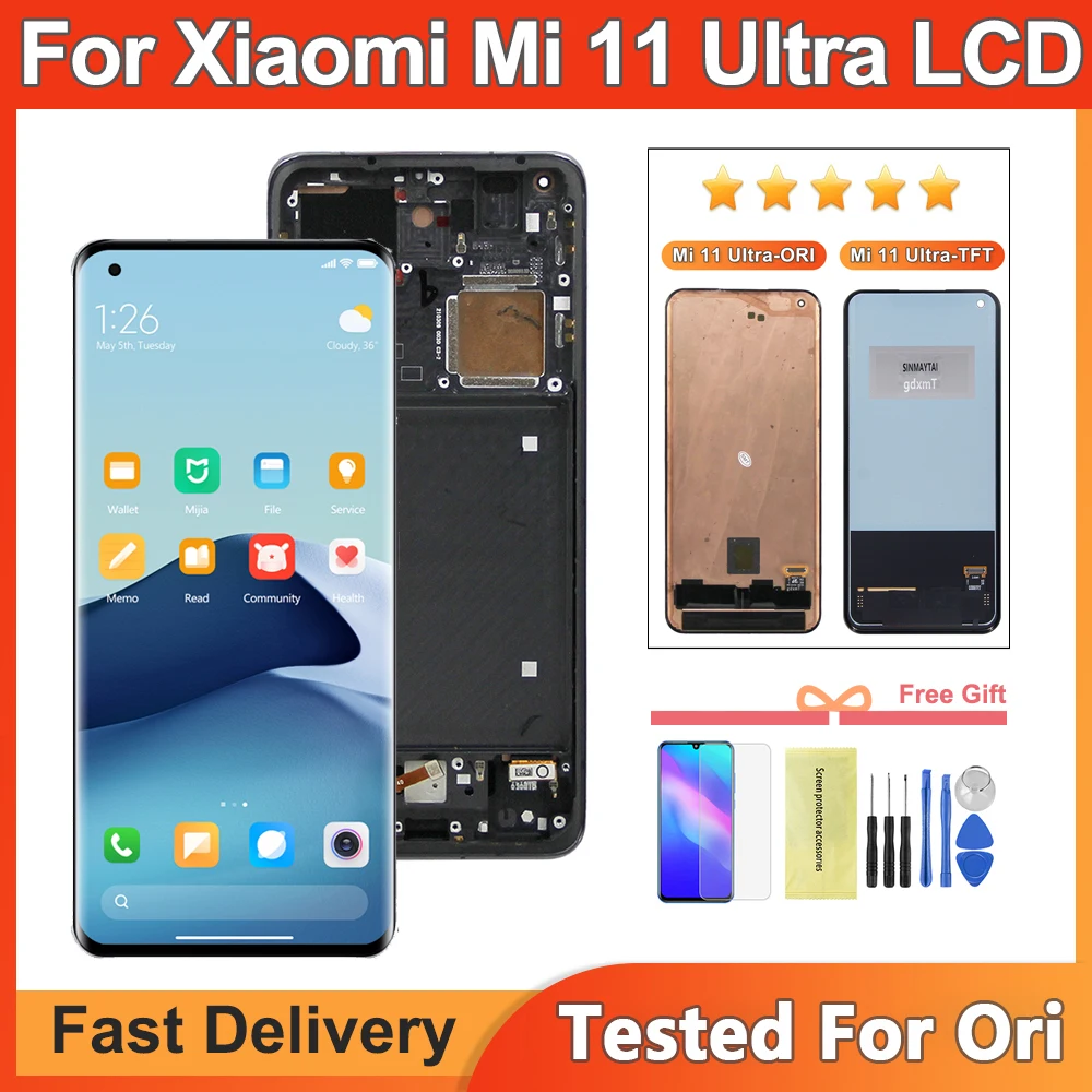 

6.81'' For Ori For Xiaomi Mi 11 Ultra LCD Display Touch Screen Digitizer Assembly For Mi11 Ultra M2102K1G M2102K1C Display