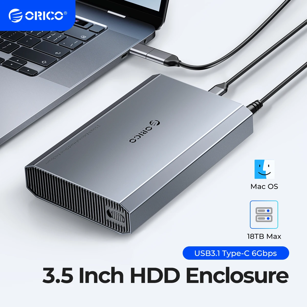 

ORICO 3.5" 6Gbps Hard Drive Enclosure Type-C Heat Dissipation External HDD Case Aluminum Alloy & ABS with 12V2A Power Adapter