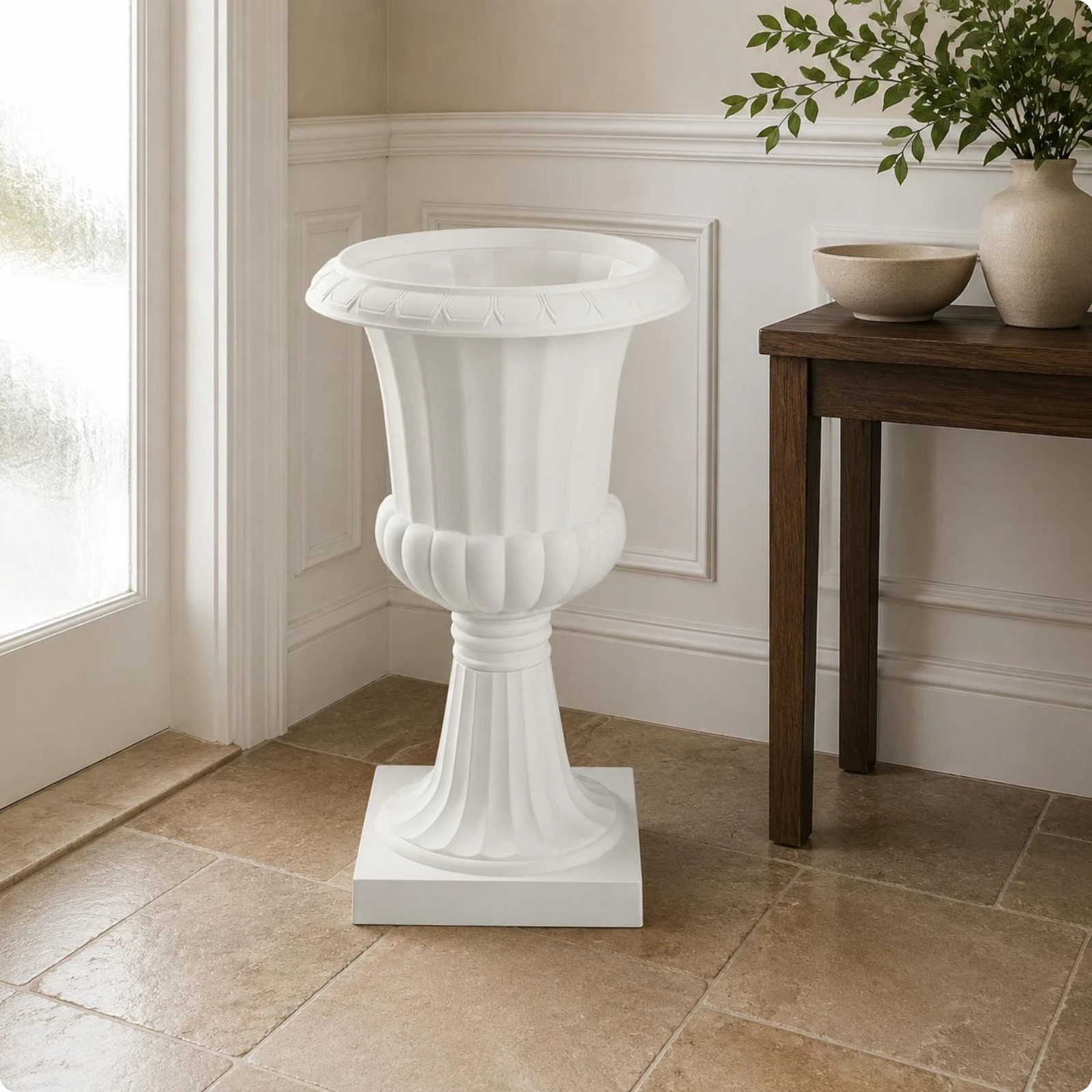 Elegant Vintage Roman-Style Pedestal Flower Pot - Large Round Decorative Planter with Raised Base and Wide Mouth