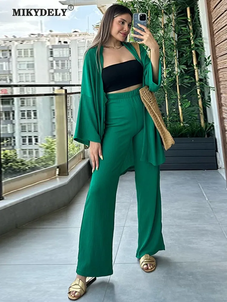 

Mikydely Autumn New Temperament Simple Solid Color Cardigan Coat Wide Leg Pants