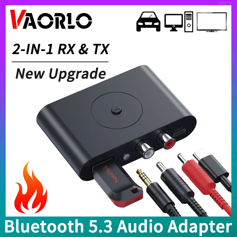 Stereo Music Wireless Adapter Support U-Disk Play Bluetooth 5.3 Audio Receiver Transmitter Usb 3.5Mm Aux 2Rca Jack For Car Tv Pc
