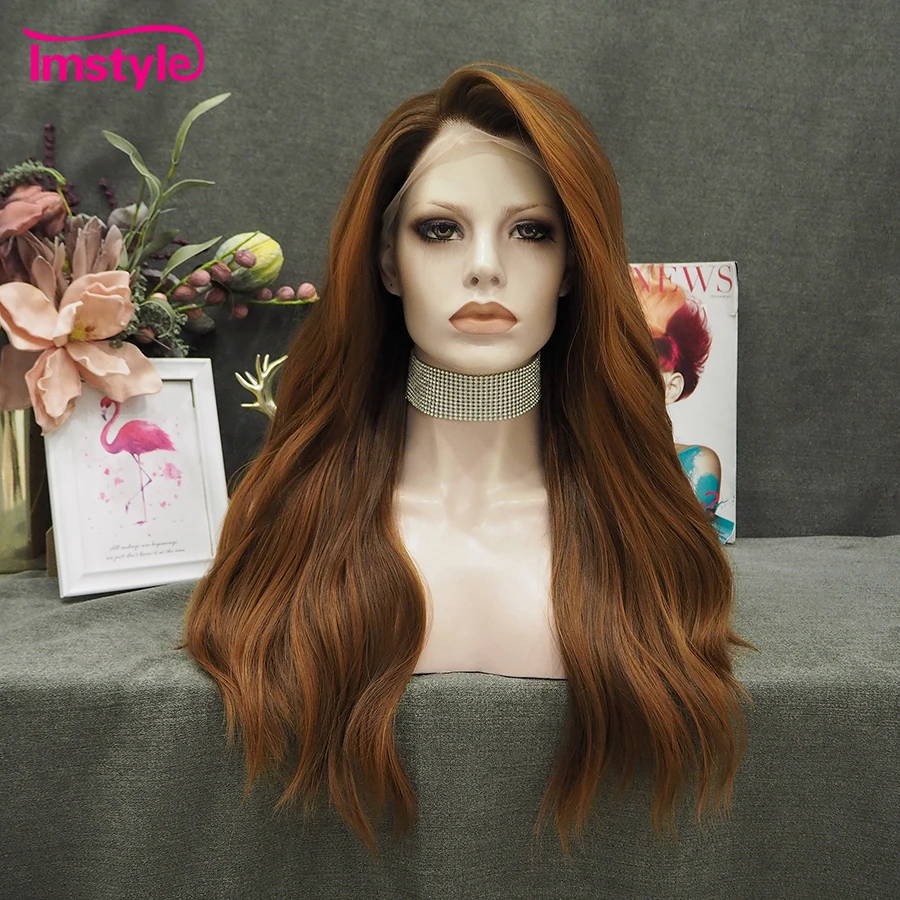 ImstyleBrownWigSyntheticLaceFrontWigHeatResistantFiberWavy