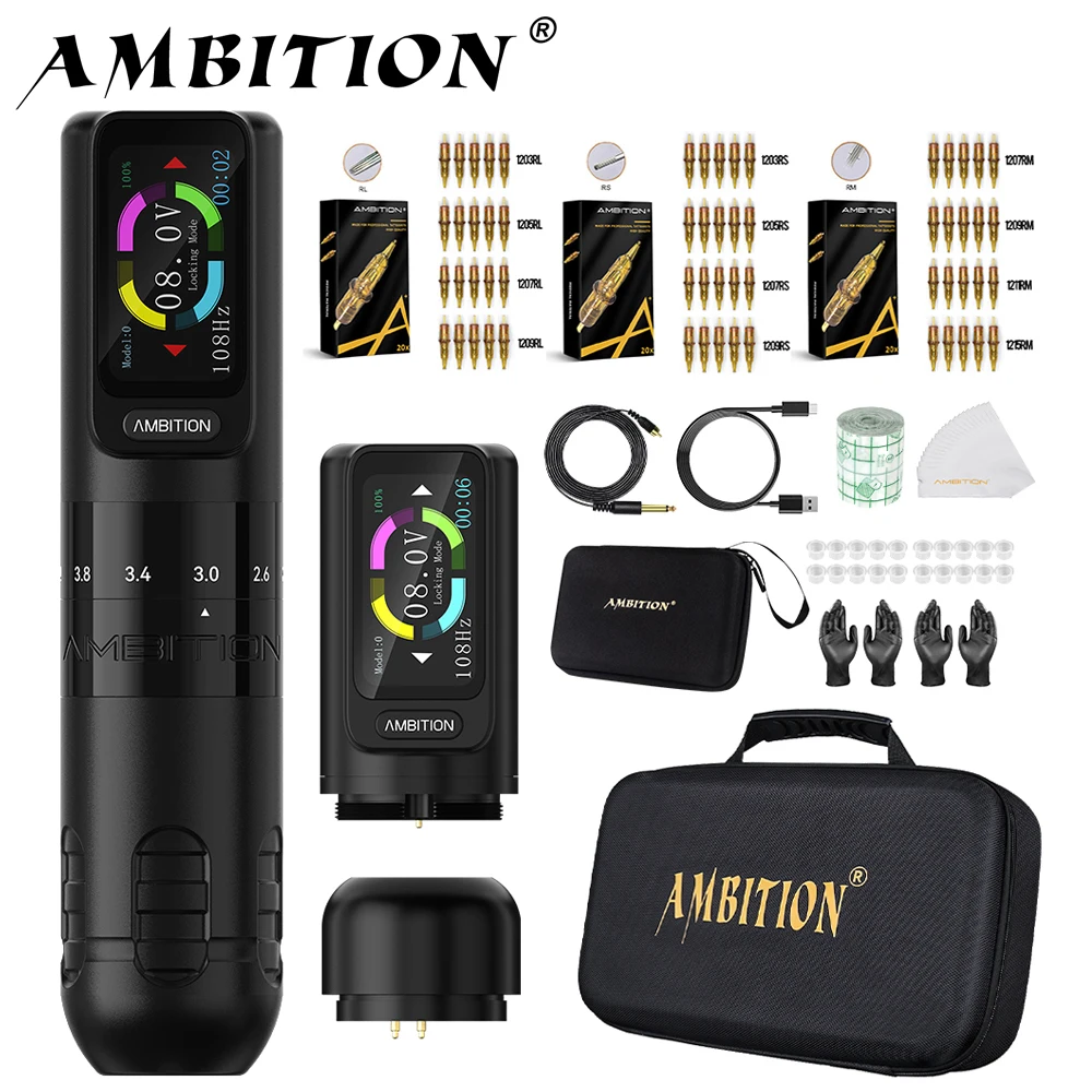 Wireless Tattoo Machine Pen Kit 2.2-4.2mm Adjustable Stroke 2400mAh Capacity Battery Coreless Motor supply
