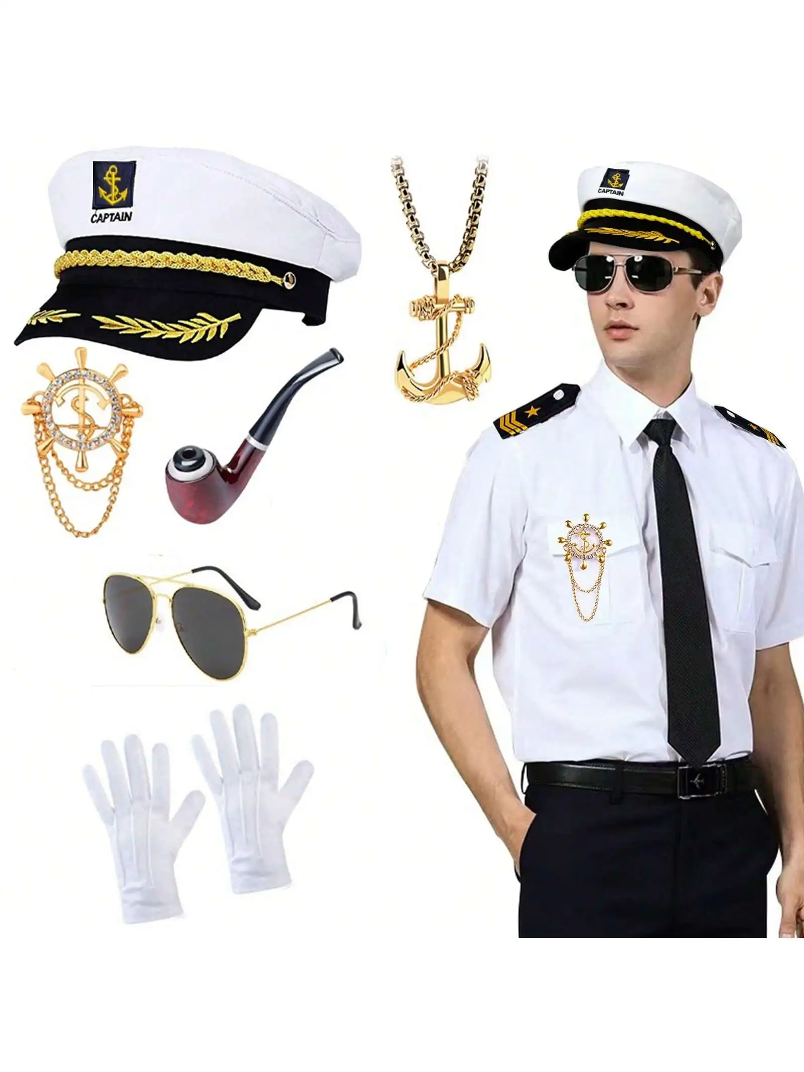 7pcsYachtCaptainsHatAdjustableSailorShipBoatCaptainHatCaptain