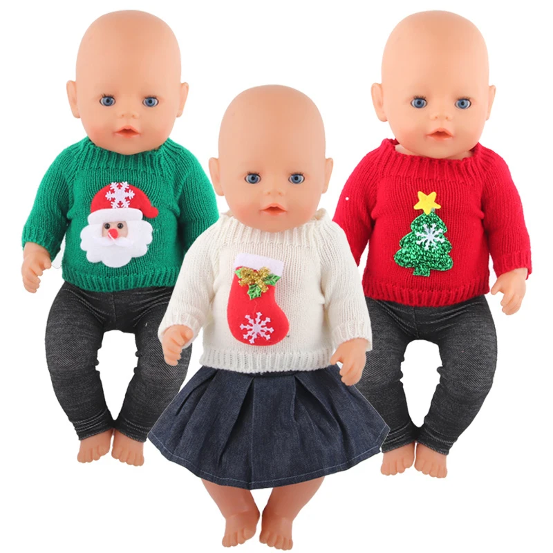 43 Cm Baby New Born Doll Clothes Wool Cute Santa Claus, Tree, Elk Christmas Clothes Suit For American 18 Inch Girl Doll Toy Gift