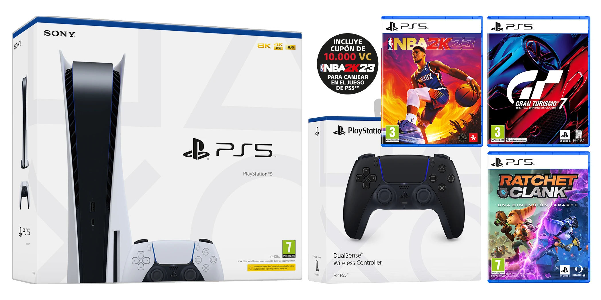 Consola PS5 SLIM +DualSense Blanco.+ NBA2K23 + GT7 + Ratchet Clank NUEVO  SIN ABRIR - Accel Movil - Móviles Y Accesorios