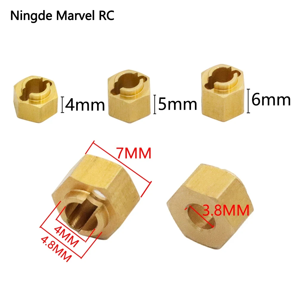 4Pcs Brass Wheel Hex Adapter Counterweight For 1/18 Traxxas TRX4M RC Car (Bronco, Defender)