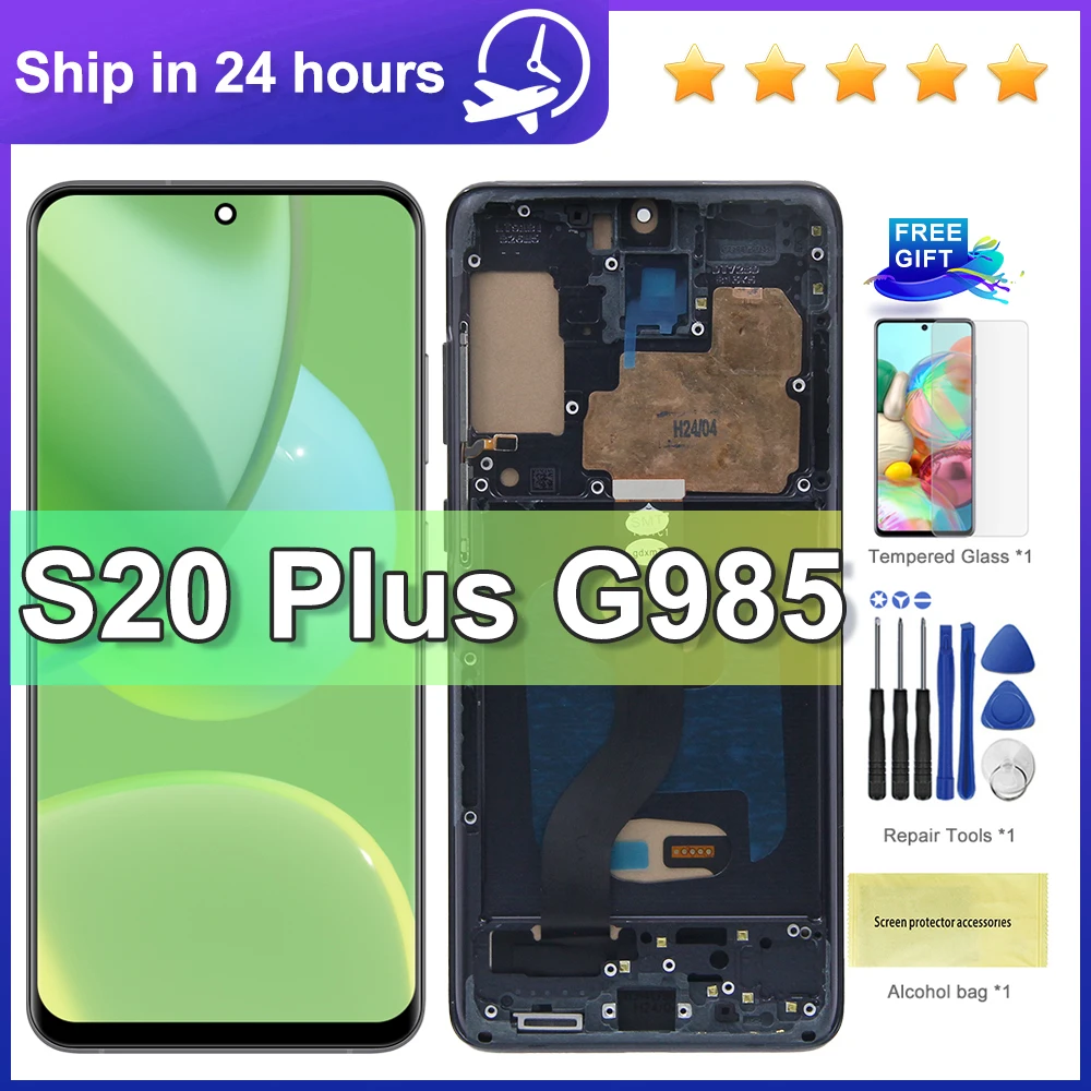 

6.7" Screen S20 Plus with Frame, for Samsung S20+ G985 G985F Lcd Display Digital Touch Screen Digitizer Assembly Replacement