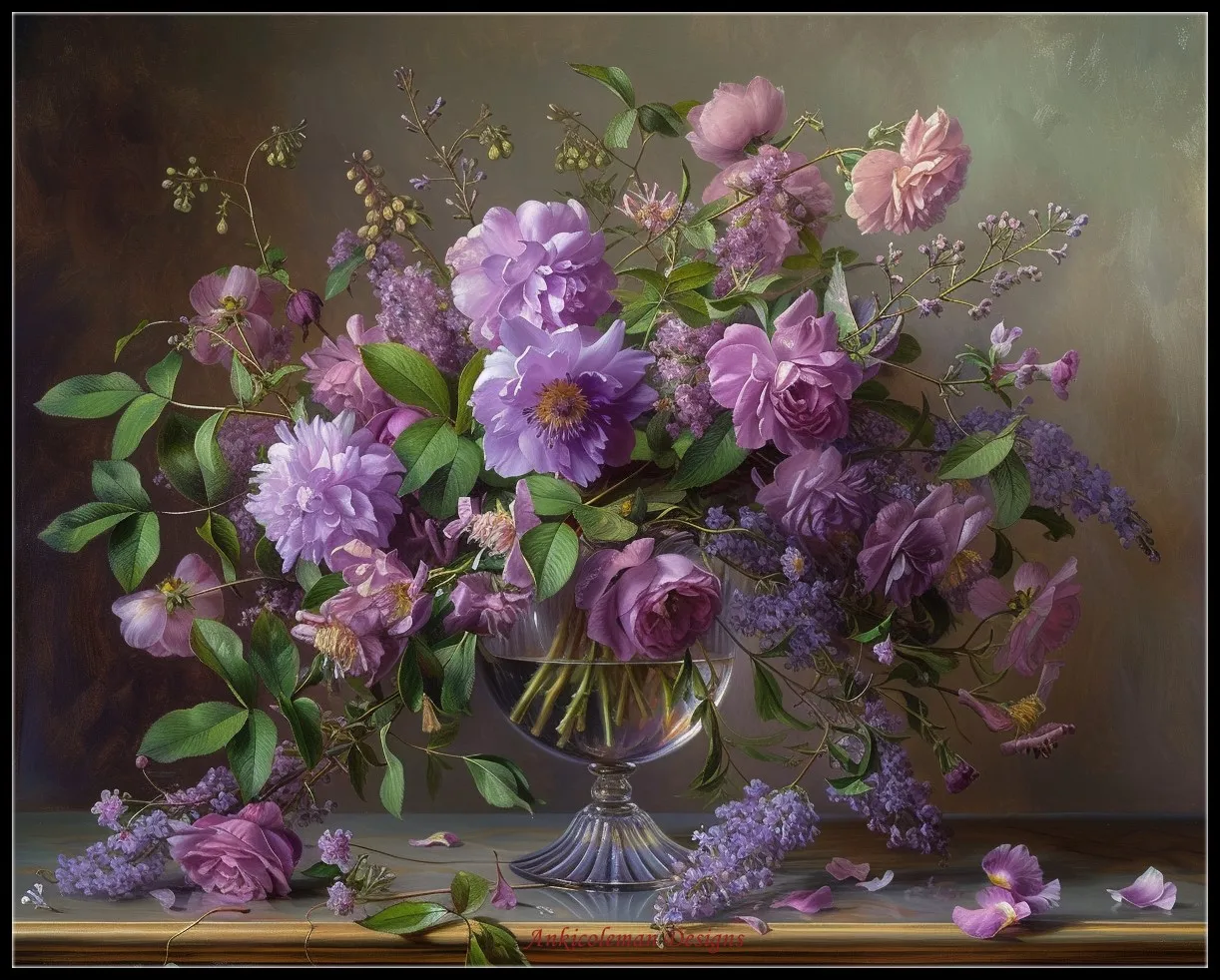 

Наборы для вышивки крестиком 14 ct DMC, декоративные изделия ручной работы, фиолетовые цветы в стеклянной вазе