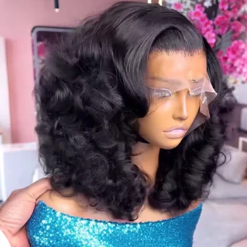 Body Wave Short Bob 13x6 Transparent Lace Front Human HairWigs 13x4 HD Pre Plucked Lace Frontal Wig For Women 1